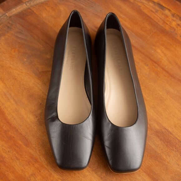 Everlane The '90s Leather Square Toe Italian Made Flat Shoes Womens Size 7.5 BLK - Picture 2 of 11
